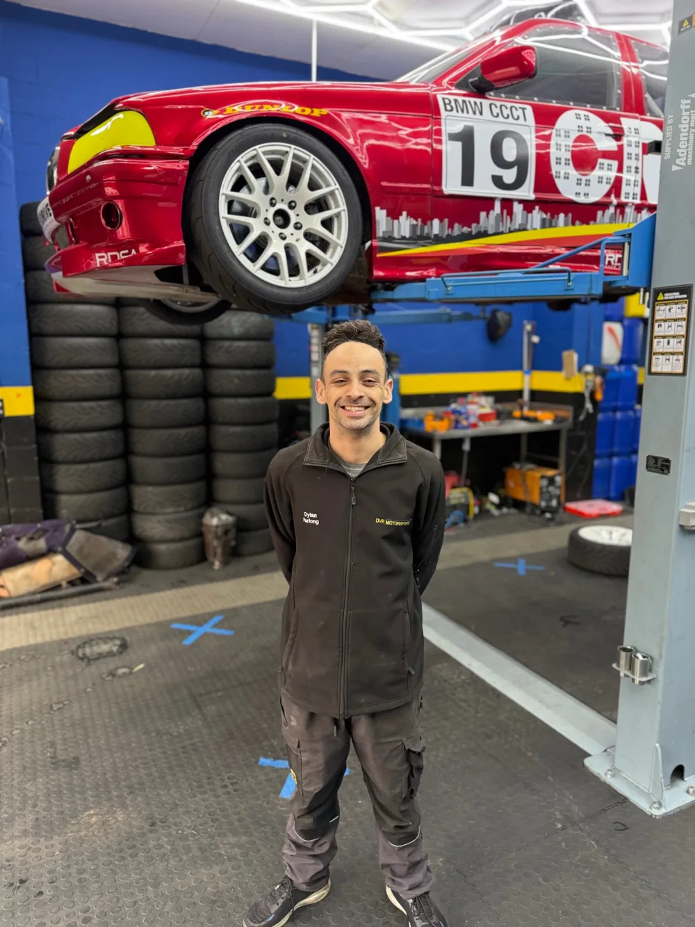 Dylan Furlong in the DVE Motorsport workshop