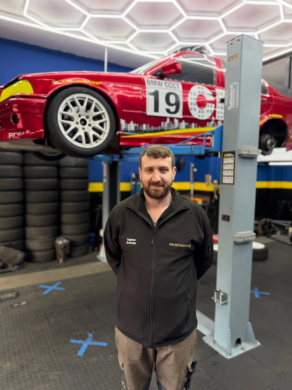 Eugene Bosman in the DVE Motorsport workshop
